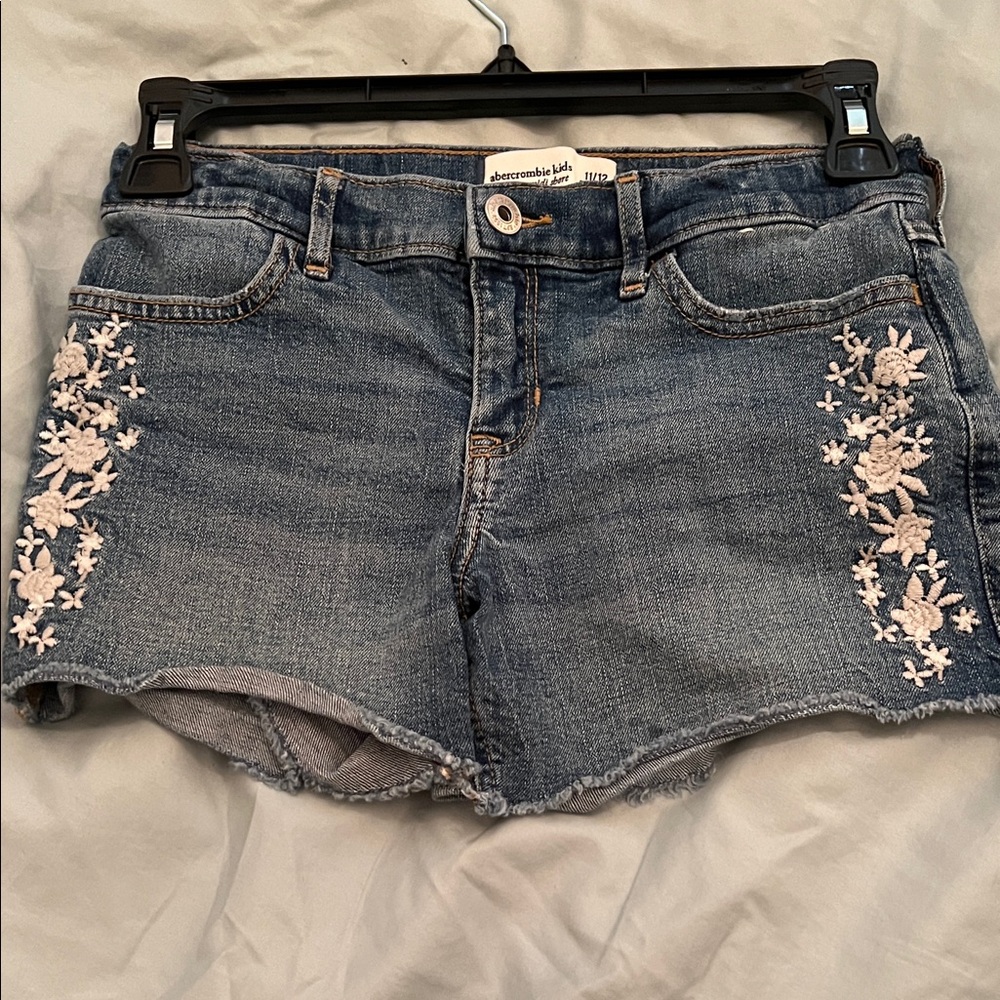Abercrombie & Fitch Blue Denim Shorts with White Floral Design
